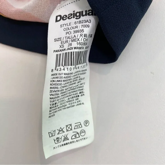 Desigual sheer festive top 3/4 sleeves floral Pom Pom V neckline orange yellow - Picture 10 of 16